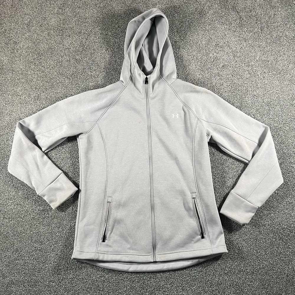 Under Armour Womens Large Gray Full Zip Hoodie Jacket Loose Fit Zip Pockets